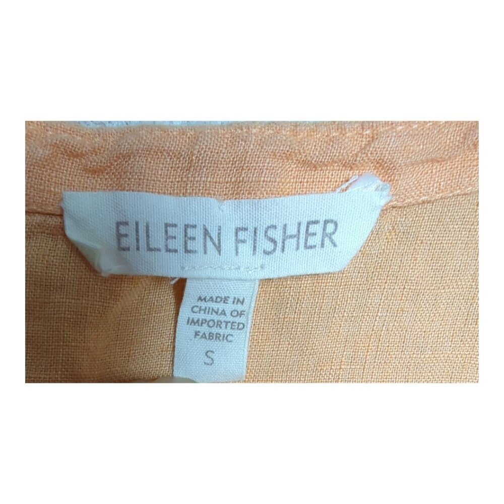 Eileen Fisher Petite Tangerine Large 100% Linen Short Sleeve Blouse Size S - Picture 3 of 8